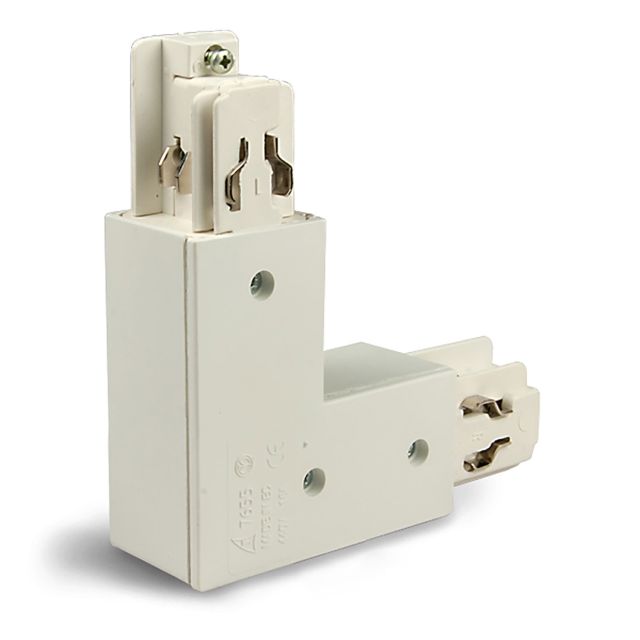 Connecteur en L triphasé Classic, conducteur N intérieur, conducteur de protection extérieur, blanc