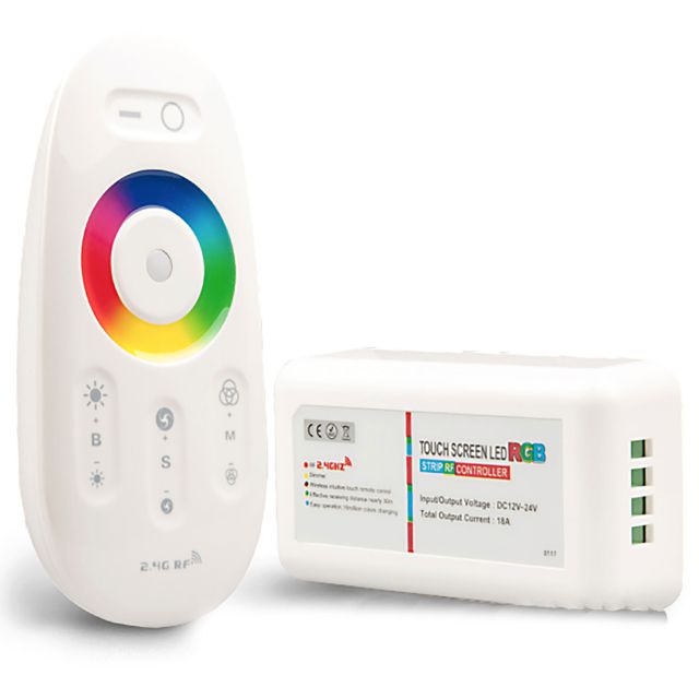 Controller PWM Wireless Touch RGB con telecomando 2,4GHz, 12-24V DC 3x4A