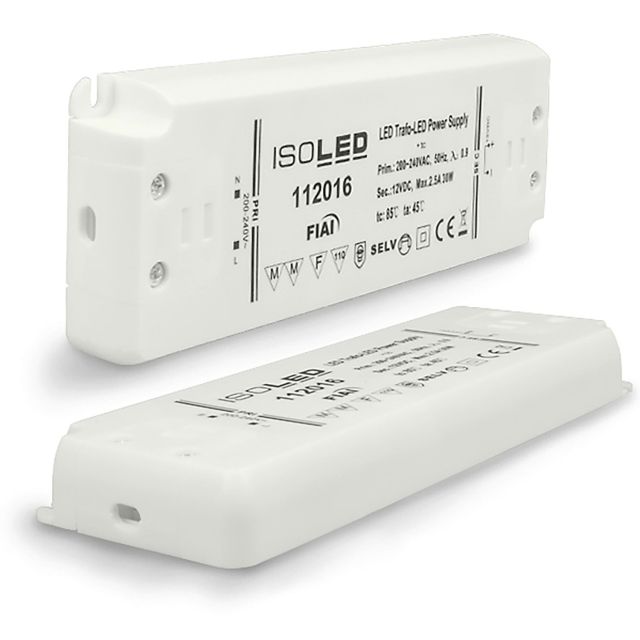 Trasformatore LED 12V/DC, 0-30W, ultrapiatto, SELV