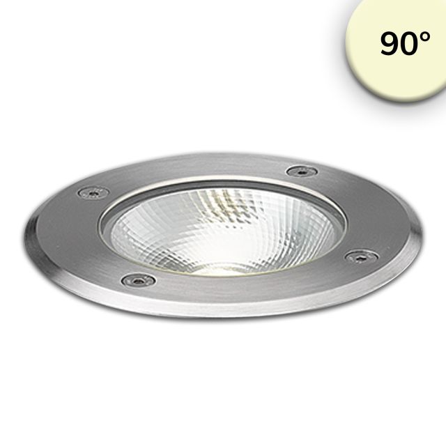 Faretto LED da incasso a pavimento, rotondo, acciaio inox, IP67, 7W COB, 90°, bianco caldo