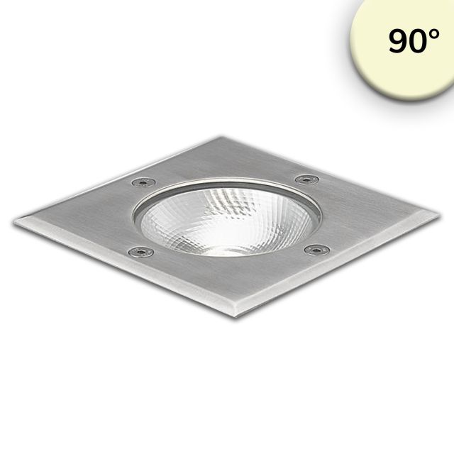 LED inground light, angular, stainless steel, IP67, 7W COB, 90°, warm white