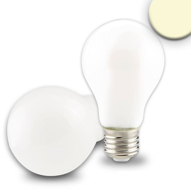 LED a bulbo E27, 5W, colore lattiginoso, luce bianca calda, dimm.