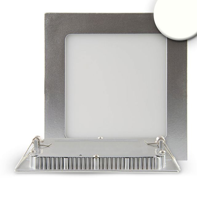 LED downlight, 9W, ultra flat, square, silver, neutral white, dimmable