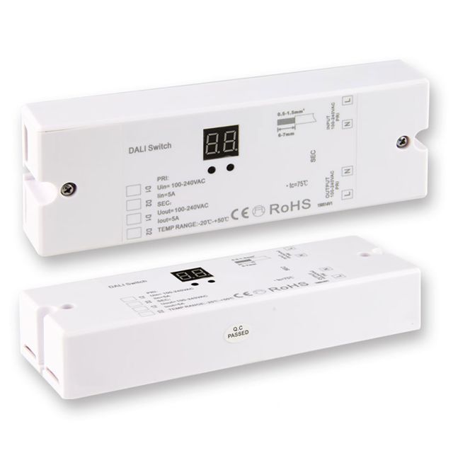 DALI 1 address switching relay, 1 channel, 100-240V AC, 5A switching capacity