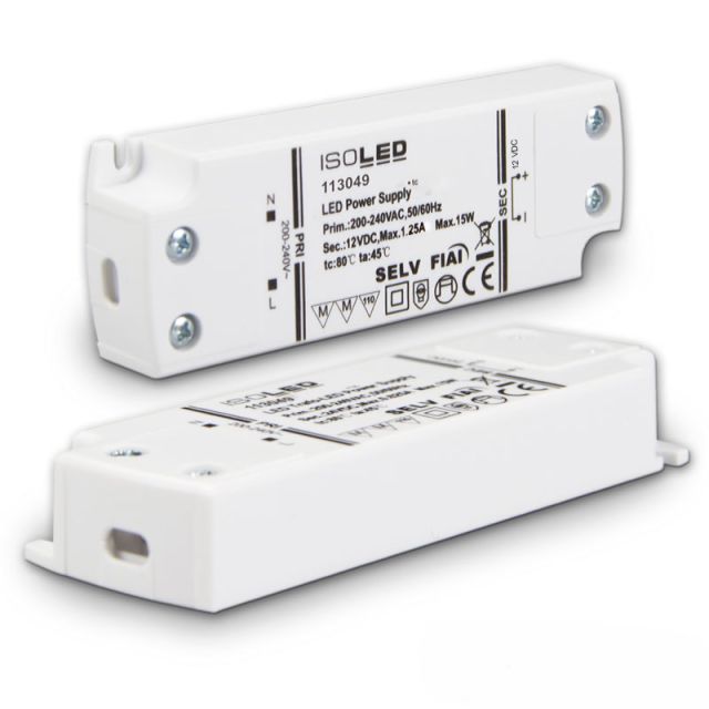 LED Transformer 12V/DC, 0-15W, SELV, ultraflat, narrow