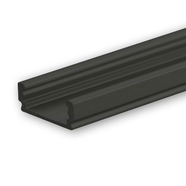 LED Aufbauprofil SURF12 FLAT Aluminium schwarz eloxiert RAL 9005, 200cm