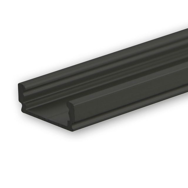 Profilé en applique LED SURF12 FLAT aluminium revêtement en poudre noir RAL 9005, 200cm