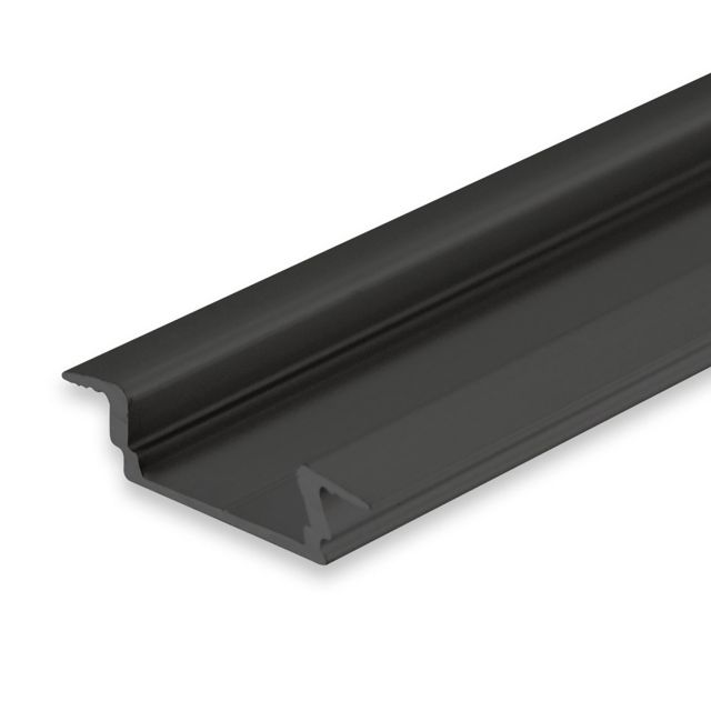 LED Profile recessed DIVE12 FLAT aluminium black powder coated RAL 9005, 200cm