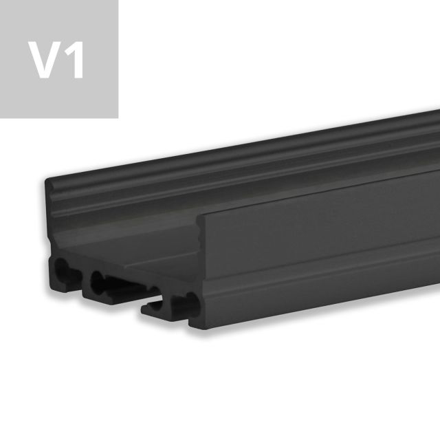 Profilé en applique LED SURF20 FLAT V1 aluminium noir RAL 9005, 200cm