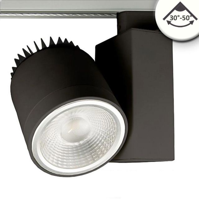Projecteur sur rail triphasé focalisable, 30W, 30°-50°, noir mat, 4000K, dimmable