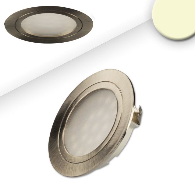Spot LED encastrable pour meubles, gamme MiniAmp, col. argent, 2W, 12VDC, blanc chaud, 3000K, dimm.