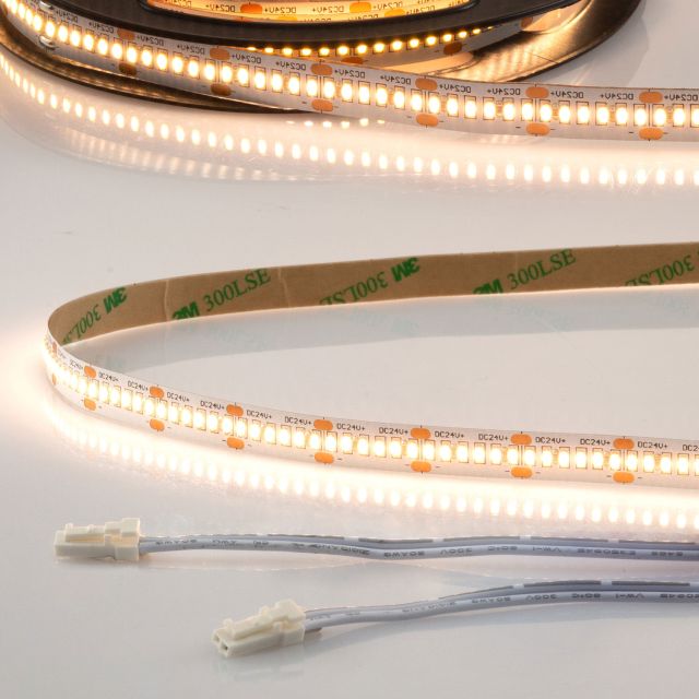 LED CRI930 MiniAMP strip, 24V DC, 12W, IP20, 3000K, 250cm, cavo bilat. 30cm + maschioAMP, 300 LED/m