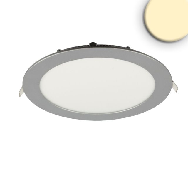 Downlight LED, 18W, ultrapiatto, rotondo, colore silver, luce bianca calda, dimm.