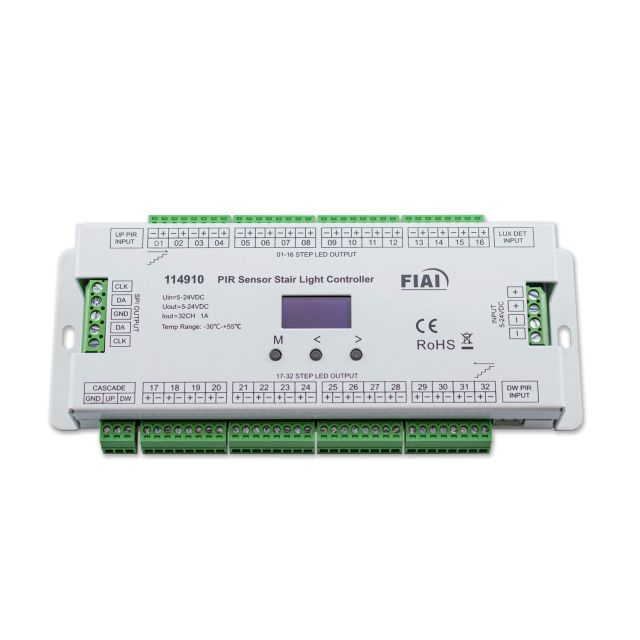 Stair effect PWM dimmer 5-24V DC, 32x1A + SPI output, 2 PIR sensor + 2 push button inputs