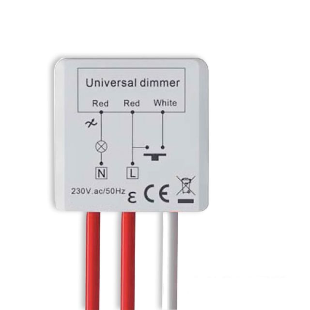 Universal push mini dimmer for dimmable 230V luminaires/transformers, 250VA