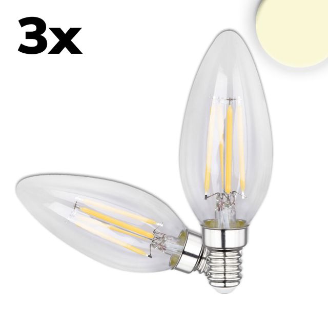 E14 LED candle, 4W, clear, warm white, pack of 3