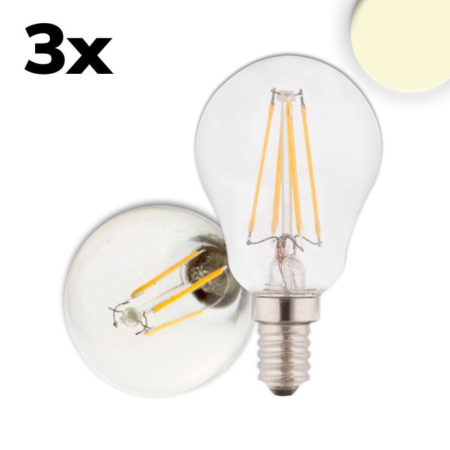 Lampadine LED E14 Illu, 4W, trasparente, bianco caldo, confezione da 3