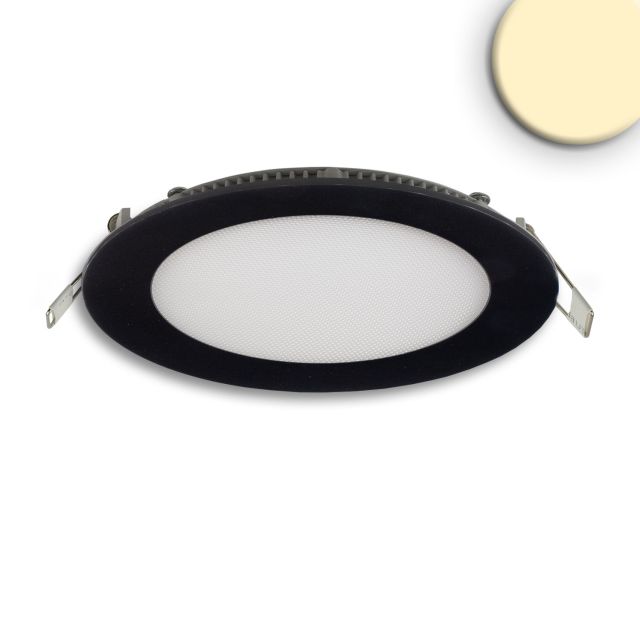 LED downlight, 12W, round, ultra flat, glare reduced, black, warm white, dimmable CRI90