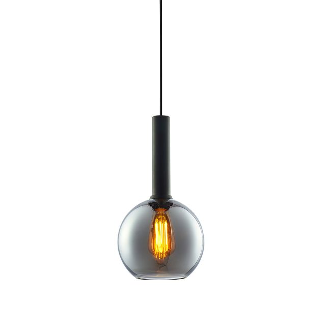 Pendant lamp, black round glass, E27, 20cm, 50-300cm, excl. illuminant, excl. canopy