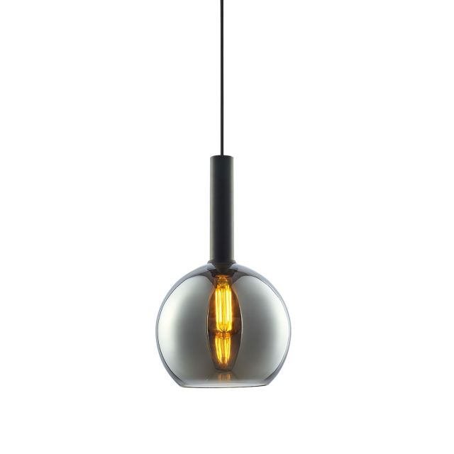 Pendant lamp, black round glass, E27, 25cm, 50-300cm, excl. illuminant, excl. canopy