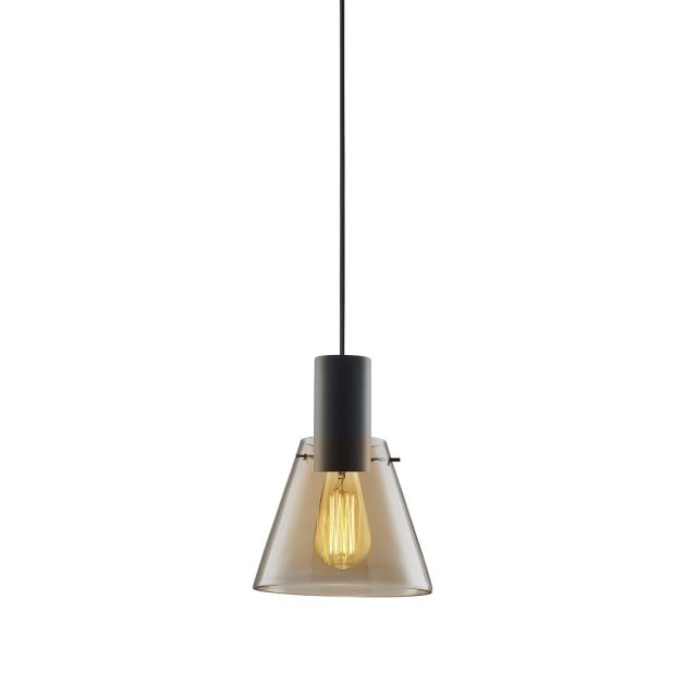Pendant lamp, amber concave glass, E27, 20cm, 50-300cm, excl. illuminant, excl. canopy