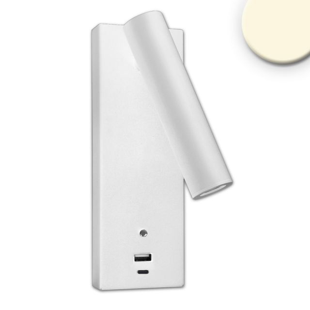 Luce da lettura LED, 3W, bianca, con presa di ricarica USB-A e USB-C, bianco caldo, dim. a 3 livelli