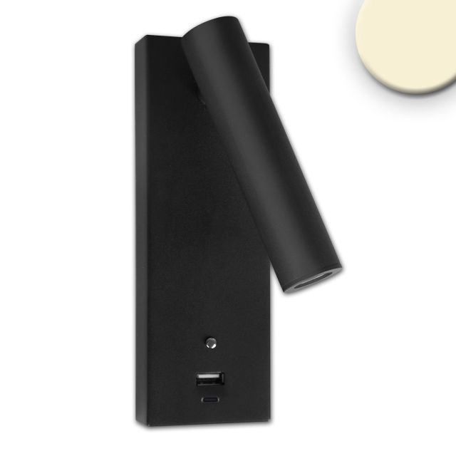 Luce da lettura LED, 3W, nera, con presa di ricarica USB-A e USB-C, bianco caldo, dim. a 3 livelli