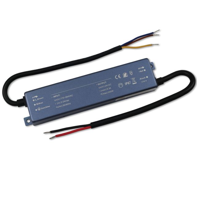 Trasformatore LED 24V/DC, 200W, IP67, ultrapiatto