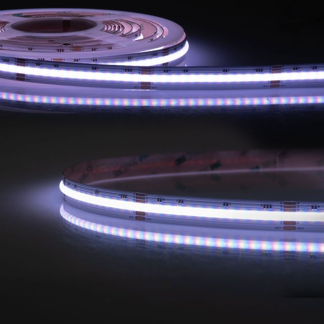 Strip LED COB RGB+2700K lineare, 24V DC, 20W, IP20, rotolo da 5 m, 896 LED/m