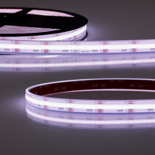 Strip LED Aqua COB RGB+2700K lineare, 24V DC, 20W, IP68, rotolo da 5 m, 896 LED/m