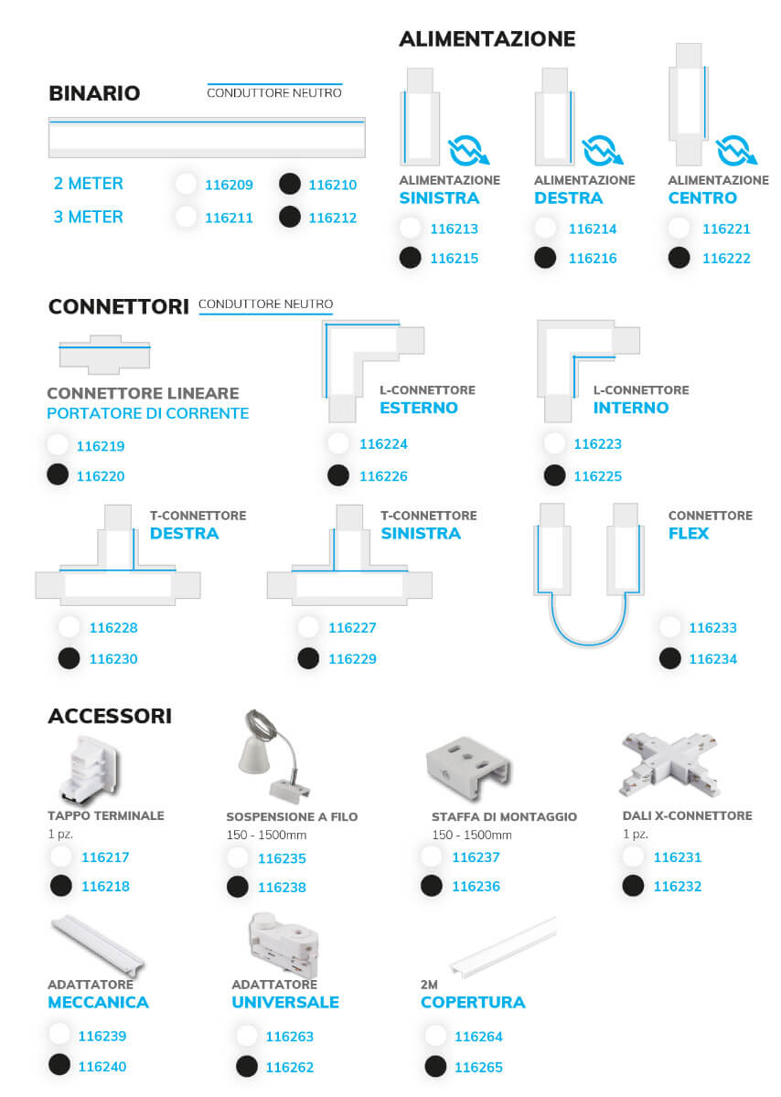 Sistema di binari DALI HV accessori